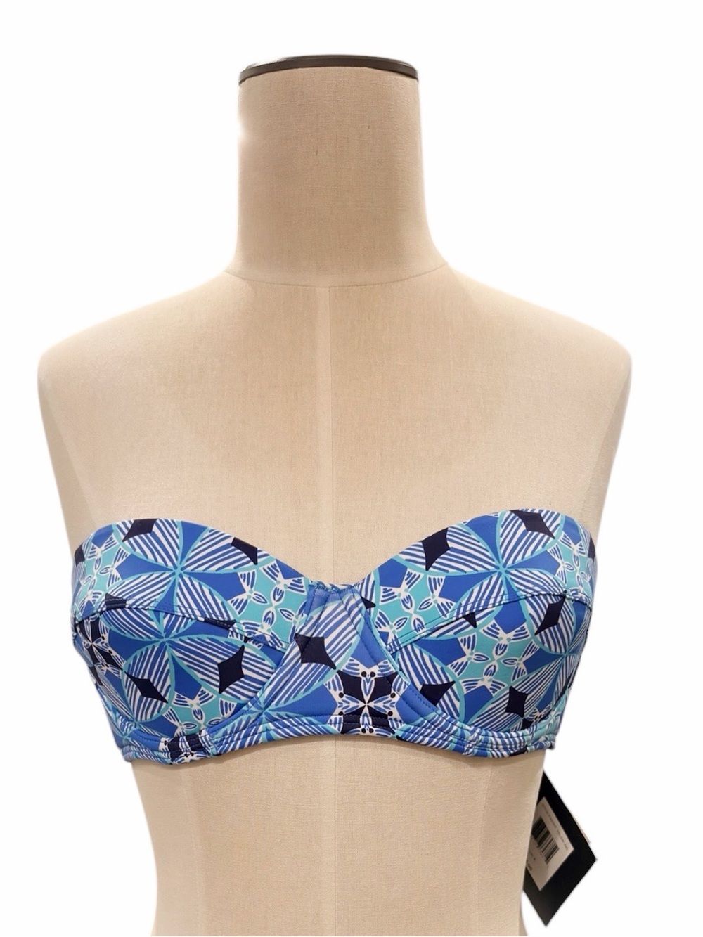 ECHO New York Blue Print Bandeau Bikini Top with Removable Strap and Self Tie
